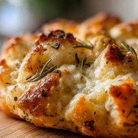 Close-up of Rustic Italian Herb Cheese Bread showing texture, layers, and glossy finish