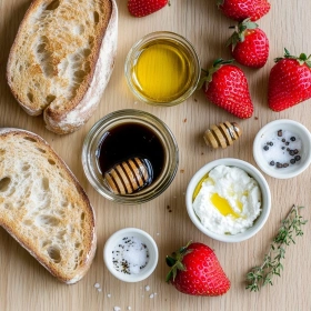 Step-by-step preparation of Roasted Strawberry Ricotta Toast showing ingredients and initial cooking steps