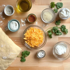 Step-by-step preparation of Spicy Cheesy Taco Sticks showing ingredients and initial cooking steps