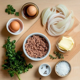 Step-by-step preparation of Savory French Onion Meatballs showing ingredients and initial cooking steps