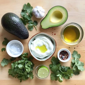 Step-by-step preparation of Creamy Avocado Cilantro Dip showing ingredients and initial cooking steps