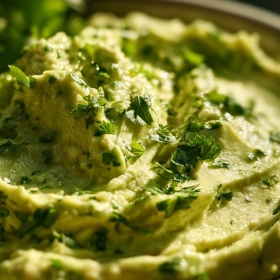 Close-up of Creamy Avocado Cilantro Dip showing texture, layers, and glossy finish
