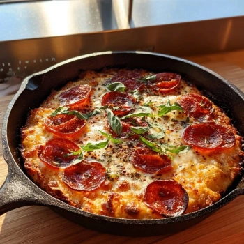 Perfectly cooked Crispy Cast Iron Skillet Pizza served and ready to eat - final result