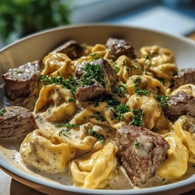 Garlic Steak Tortellini Delight recipe