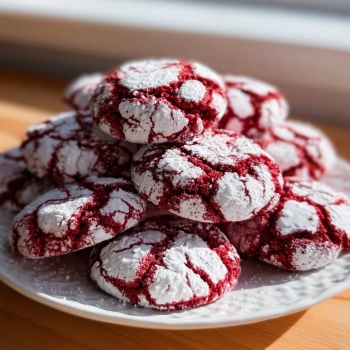 Perfectly cooked Decadent Red Velvet Crinkle Cookies served and ready to eat - final result