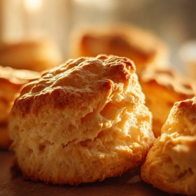 Close-up of Fluffy Gluten-Free Biscuits showing texture, layers, and glossy finish