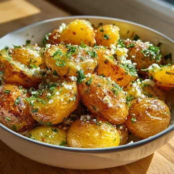 Perfectly cooked Crispy Lemon Greek Potatoes served and ready to eat - final result