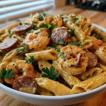 Perfectly cooked Cajun Mardi Gras Pasta Delight served and ready to eat - final result