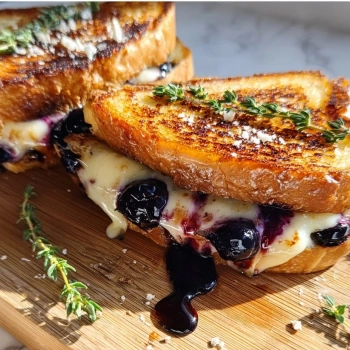 Perfectly cooked Gourmet Blueberry Grilled Cheese served and ready to eat - final result