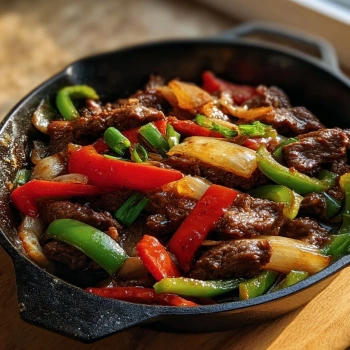 Perfectly cooked Sizzling Chinese Pepper Steak served and ready to eat - final result