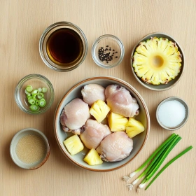 Step-by-step preparation of Brown Sugar Pineapple Chicken Delight showing ingredients and initial cooking steps