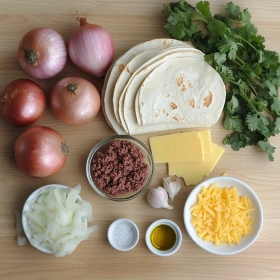 Step-by-step preparation of Crispy Beef and Cheese Chimichangas showing ingredients and initial cooking steps