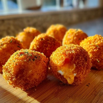 Perfectly cooked Crispy Buffalo Chicken Bombs served and ready to eat - final result