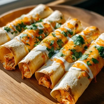 Perfectly cooked Baked Buffalo Chicken Taquitos served and ready to eat - final result