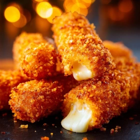 Close-up of Crispy Air Fryer Mozzarella Sticks showing texture, layers, and glossy finish