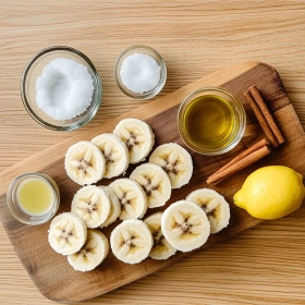 Step-by-step preparation of Cinnamon-Sugar Air Fryer Banana Chips showing ingredients and initial cooking steps