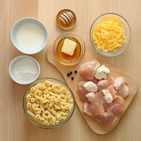 Step-by-step preparation of Creamy Honey Pepper Chicken Mac showing ingredients and initial cooking steps