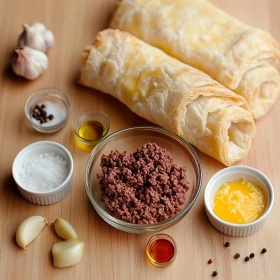 Step-by-step preparation of Savory Cheeseburger Pastry Pockets showing ingredients and initial cooking steps