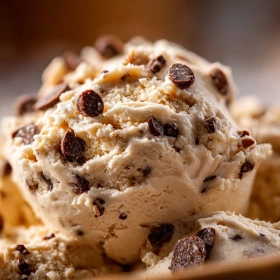 Close-up of Greek Yogurt Cookie Dough Delight showing texture, layers, and glossy finish