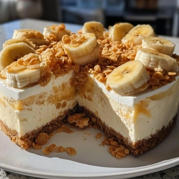 Perfectly cooked Banana Pudding Crunch Cheesecake served and ready to eat - final result