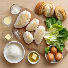 Step-by-step preparation of Garlic Butter Chicken Caesar Sandwich showing ingredients and initial cooking steps