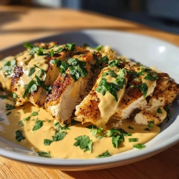 Perfectly cooked Mexican Chicken with Creamy Cheese Sauce served and ready to eat - final result