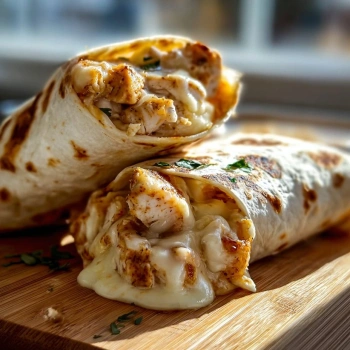 Perfectly cooked Cheesy Garlic Chicken Wraps served and ready to eat - final result