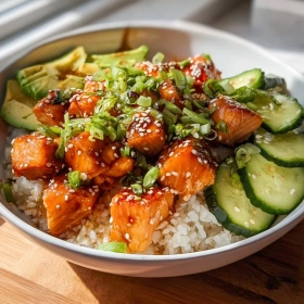 Honey Glazed Salmon Rice Bowls recipe
