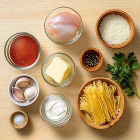Step-by-step preparation of Savory Cowboy Butter Chicken Pasta showing ingredients and initial cooking steps