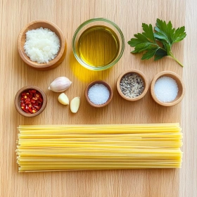 Step-by-step preparation of Savory Garlic Oil Spaghetti Delight showing ingredients and initial cooking steps