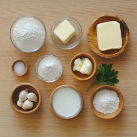Step-by-step preparation of Gooey Garlic Butter Cheese Bombs showing ingredients and initial cooking steps