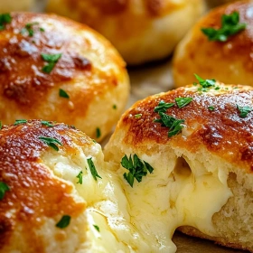 Close-up of Gooey Garlic Butter Cheese Bombs showing texture, layers, and glossy finish