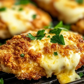 Close-up of Crispy Air Fryer Chicken Parmesan showing texture, layers, and glossy finish
