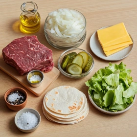 Step-by-step preparation of Savory Big Mac Wraps showing ingredients and initial cooking steps