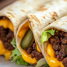 Close-up of Savory Big Mac Wraps showing texture, layers, and glossy finish