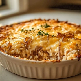 Savory French Onion Chicken Rice Bake recipe