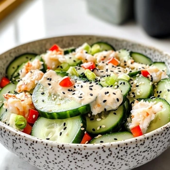 Perfectly cooked California Roll Cucumber Salad served and ready to eat - final result