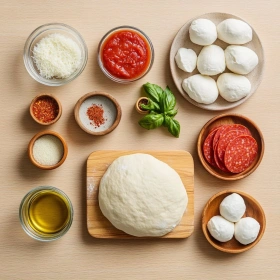 Step-by-step preparation of High Protein Pepperoni Pizza Rolls showing ingredients and initial cooking steps
