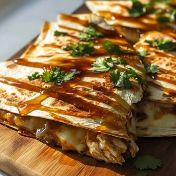 Perfectly cooked Cheesy Hot Honey Chicken Quesadillas served and ready to eat - final result
