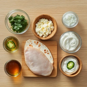 Step-by-step preparation of Cheesy Hot Honey Chicken Quesadillas showing ingredients and initial cooking steps