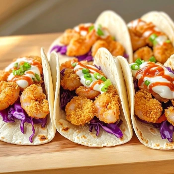 Perfectly cooked Crispy Air Fryer Bang Bang Shrimp Tacos served and ready to eat - final result