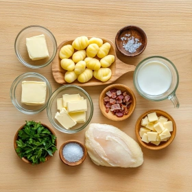 Step-by-step preparation of Creamy Crack Chicken Gnocchi showing ingredients and initial cooking steps