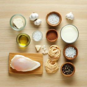 Step-by-step preparation of Savory Cowboy Chicken Pasta showing ingredients and initial cooking steps