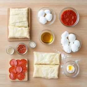 Step-by-step preparation of Crispy Air Fryer Pepperoni Pockets showing ingredients and initial cooking steps