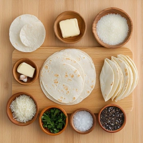 Step-by-step preparation of Crispy Air Fryer Garlic Tortilla showing ingredients and initial cooking steps