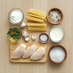 Step-by-step preparation of Creamy Garlic Parmesan Chicken Pasta showing ingredients and initial cooking steps