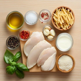 Step-by-step preparation of Romantic Marry Me Chicken Pasta showing ingredients and initial cooking steps