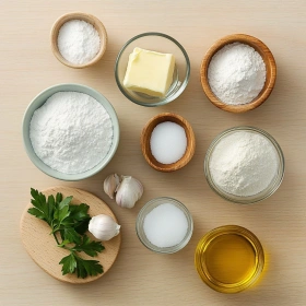 Step-by-step preparation of Air Fryer Garlic Butter Flatbread showing ingredients and initial cooking steps