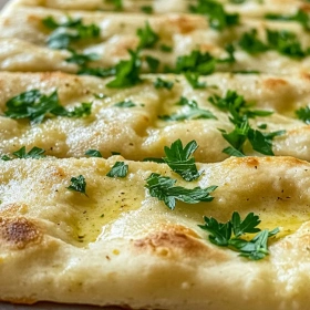 Close-up of Air Fryer Garlic Butter Flatbread showing texture, layers, and glossy finish