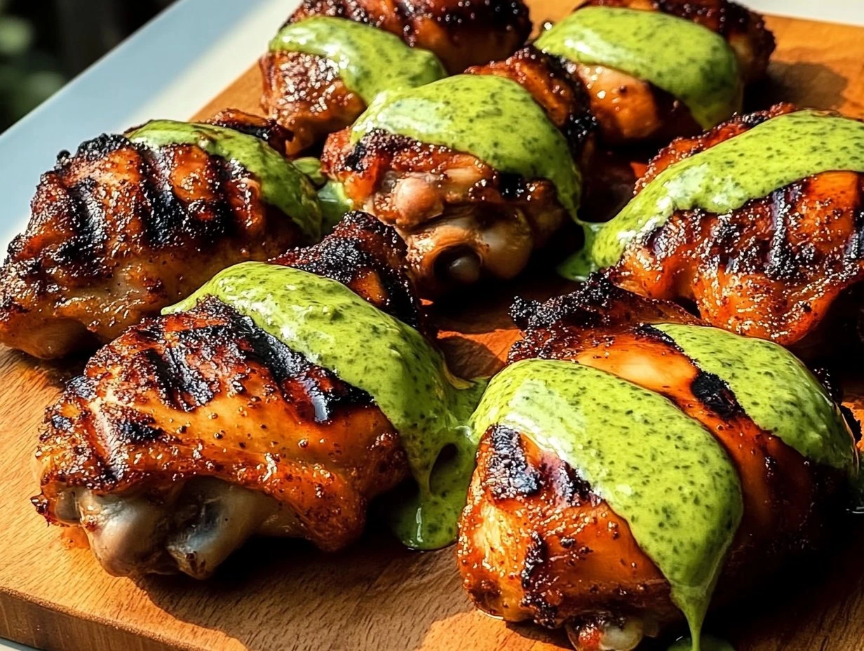 Perfectly cooked Peruvian Chicken with Aji Verde served and ready to eat - final result